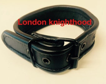 Genuine Leather Black Bicep Arm Band Buckle Gay Interest Fetish Club