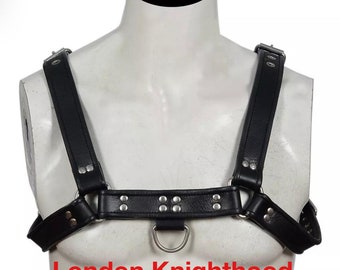 Black Real Handmade Genuine Leather Chest H-Harness Bluf Harness