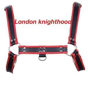 Black Red Trim Real Handmade Genuine Leather Chest H-Harness Bluf Harness