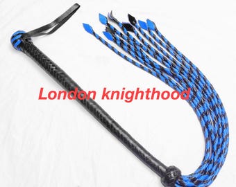 Black and Blue Handmade Genuine Real Leather Tails Flogger Whip