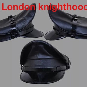 Black Genuine Leather Army Muir Biker Peaked Police Gay Bluf Cap Hat