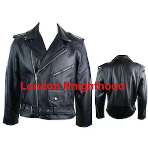 Genuine Buffalo Leather Men Black Perfecto Classic Brando Biker Motorbike Jacket