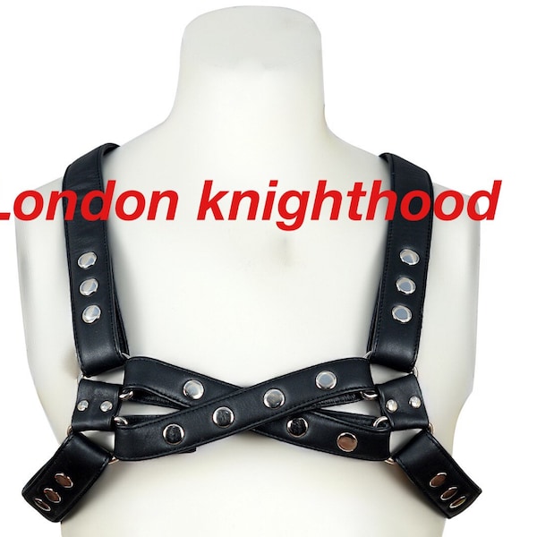 Black Real Handmade Genuine Leather Criss Cross Chest H-Harness Bluf Harness