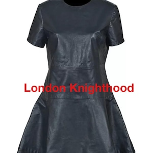Black Real Leather Ladies Women Party Skater Casual Genuine Leather Dress