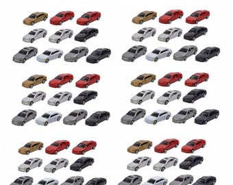 60pcs Miniature Plastic Cars HO Scale 1:87, Assorted Vehicle Models for Train Layouts