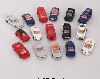 16pcs Miniature Cars 1:87 HO Scale Model Vehicles for Train Layout Diorama Scenery