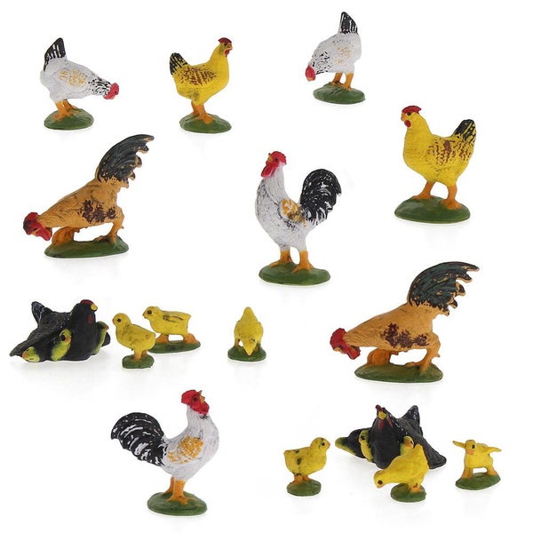 16 pcs Miniature Chicken Chick Animal 1:43 Figures O Scale Models Toys Landscape Garden Scenery Layout Scene Accessories Diorama Supplies