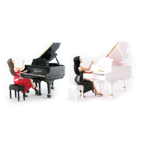 Pianiste miniature avec piano figurine à l'échelle 1:64 S modèle de paysage de construction mise en page accessoires de scène fournitures de diorama