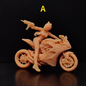 Motorcycle Biker Girl Shooting Miniature Unpainted Figure 1/64 1/43 Scale Model Street Building Scene Layout Accessories Diorama Supplies