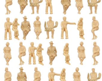 30pcs Unpainted Seated People Figures, 1:25 Scale Model Train Layouts, Craft Projects