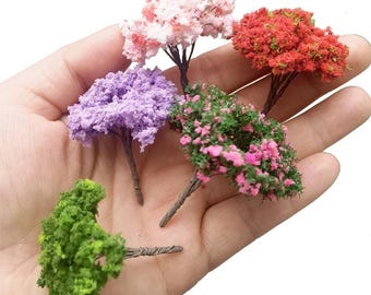 Miniature Flower Tree Models - N HO Scale Railway, Diorama, Dollhouse, Craft Supplies (10pcs, 5cm)