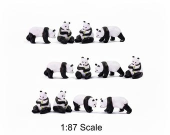 12pcs Miniature Panda Figures 1:87 HO Scale Model Train Diorama Supplies