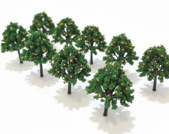 10pcs Miniature Orange Trees HO Scale 1:87 Model for Railway Scenery
