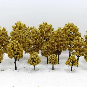 100pcs Miniature Model Trees Brown Yellow Mixed Sizes for Diorama, Railway Scenery