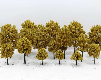 100pcs Miniature Model Trees Brown Yellow Mixed Sizes for Diorama, Railway Scenery