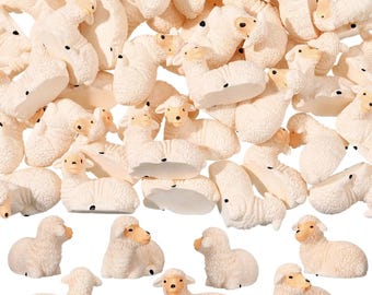 50pcs Resin Sheep Figurines, Tiny Lamb Miniatures for Diorama, Fairy Garden Decor, Craft Supply