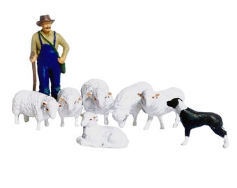 Miniature Shepherd Sheep Dog Farm Animal Figures 1:64 Scale Models Toys Landscape Garden Layout Scene Accessories Diorama Supplies