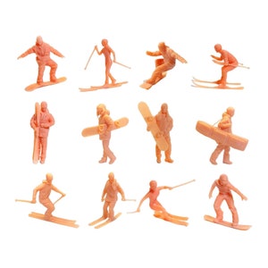 12 pcs Miniature Skier Snowboarder Ski Sports Unpainted Figures 1/87 1/64 Models Building Landscape Scene Accessories Diorama Supplies