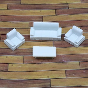 4 pcs Miniature Sofa Table Furniture Blank Unpainted Models 1:50/75 Scale DIY Room Building Layout Dollhouse Decor Diorama Craft Supplies