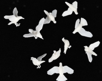 10 modelli di piccioni in miniatura non dipinti, per casa delle bambole, giardino, diorama e paesaggi.