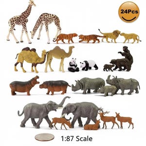 24 sztuki figurek zwierząt w miniaturze, skala 1:87, artykuły do dekoracji krajobrazu