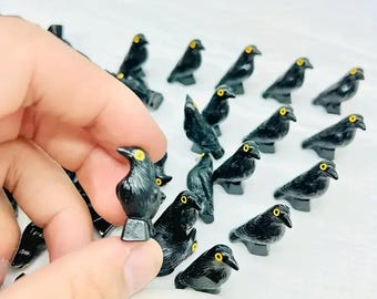 10 sztuk miniaturowych figurek Black Crow: żywiczne miniatury ptaków do rękodzieła, ogrodu wróżek, dioramy