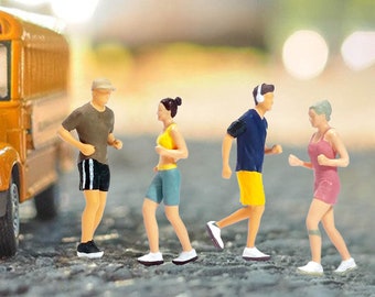 4 pcs Miniature Running Sports People Figure 1:87 Models Landscape Building Scenery Layout Scene Accessories Diorama Supplies