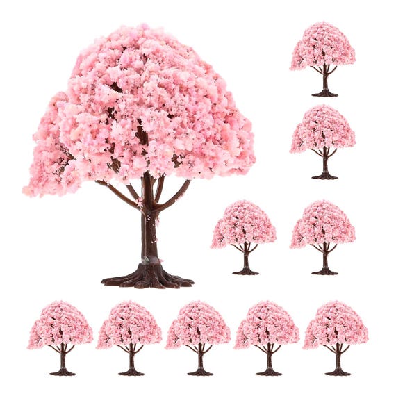 10pcs Miniature Cherry Blossom Tree Models 8cm - DIY Diorama Craft