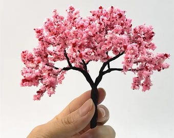 Miniature Sakura Cherry Blossom Wire Tree Model 9-25cm for Dollhouse Fairy Garden Scenery