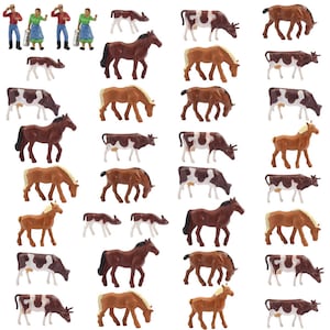 36 pcs Miniature Shepherd Horse Dairy Cow Animal Figures 1:87 Scale Models Toys Landscape Garden Layout Scene Accessories Diorama Supplies