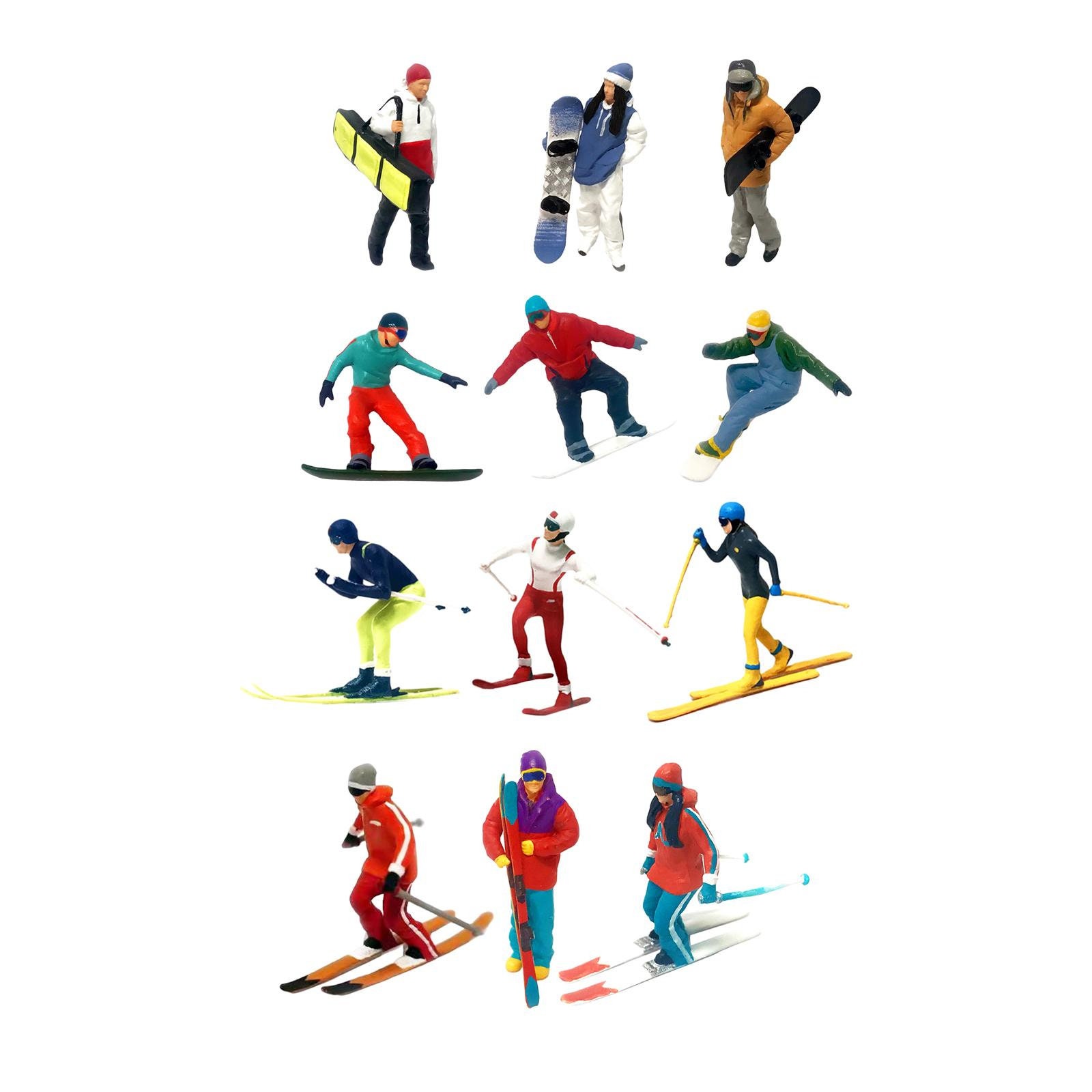 3 pcs Miniature Skier Snowboarder Ski Sports People 1:87 Figures HO Scale Models Building Landscape Scene Accessories Diorama Supplies