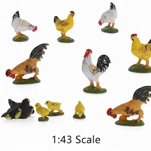 16pcs Mini Chicken Figurines 1:43 Scale Miniature Farm Animal Figures image 1