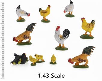 16 mini statuette di galline in scala 1:43, figure di animali da fattoria in miniatura