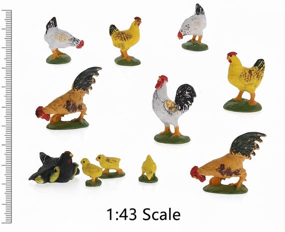 Miniature Chicken & Chick Figures O Scale 1:43 Farm Animals for Dioramas, Model Trains, Scenery Craft Supplies (16pcs)