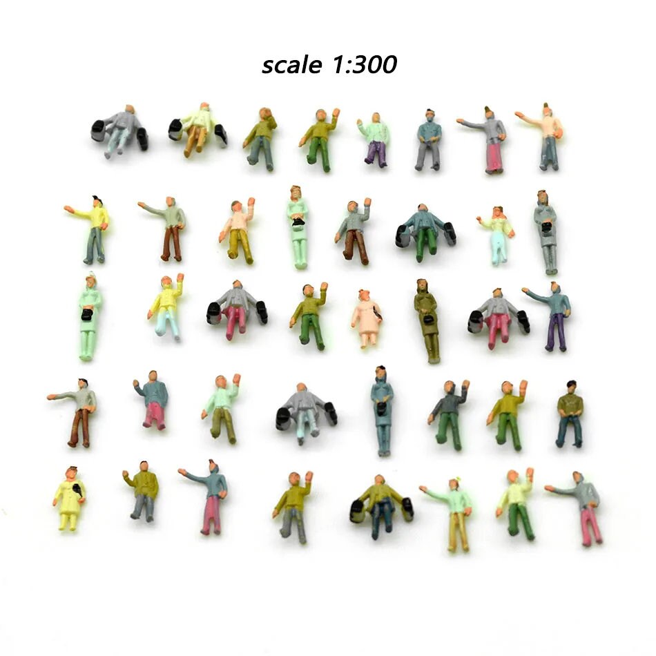 100-Pack 1:300 Scale Multicolor Model People Figures – Plastic For Train Railway Layout Scenery
