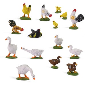15 pcs Miniature Chicken Chick Hen Duck Goose Farm Animal 1:43 Figure O Scale Models Garden Scenery Layout Accessories Diorama Supplies