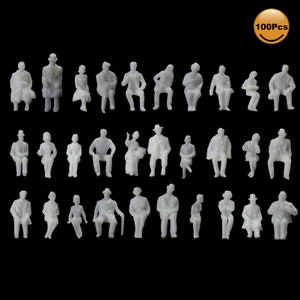 100 pcs Miniature Seated Passenger Sitting People 1:87 Unpainted Figure HO Scale Model Railway Scenery Layout Accessories Diorama Supplies