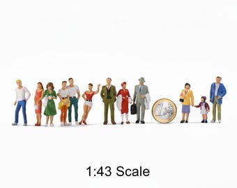 10 figuras en miniatura de personas a escala O (1:43) para accesorios de dioramas ferroviarios.