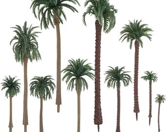 48pcs Miniature Coconut Palm Trees, Mixed Sizes, Landscape Scenery Craft Supplies