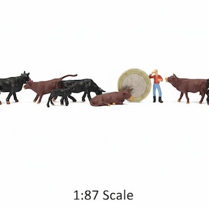 36pcs Miniature Cow Figures, HO Scale 1:87, Diorama Animals for Model Train Scenery
