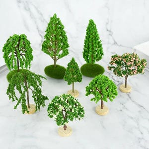 Miniature Green Tree Model with Base Train Railway Accessories DIY Scenery Fairy Garden Landscape Dollhouse Terrarium Diorama Craft Supplies