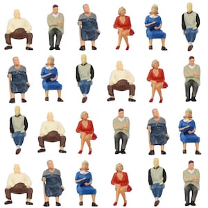 24 pcs Miniature Seated Passenger Sitting People Old Man Woman 1:48 Figure O Scale Models Train Railway Scene Accessories Diorama Supplies