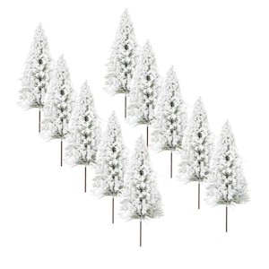 10pcs Miniature Snow Covered Tree Models | 1:100 Scale Model Trees | Diorama Scenery Craft Supplies