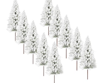 10pcs Miniature Snow Covered Tree Models | 1:100 Scale Model Trees | Diorama Scenery Craft Supplies