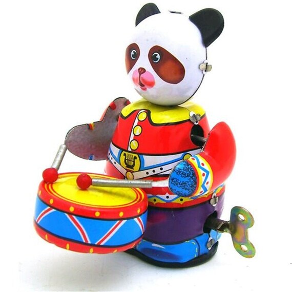 Fashion New Chlidren Kids Cute Vintage Collectible Gift Retro Style Wind Up  Panda Drummer Tin Toy