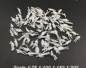 100pcs Unpainted Miniature People Figures 1:75-200 Scale for DIY Diorama Model Train Scenery