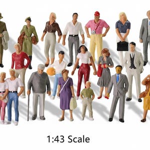 Conjunto de 20 miniaturas de pessoas, escala O 1:43, para maquetes ferroviárias e dioramas.