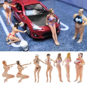 Miniature Bikini Car Wash Sexy Girl Woman People Figure 1:64 Models Dollhouse Building Landscape Scene Accessories Diorama Supplies