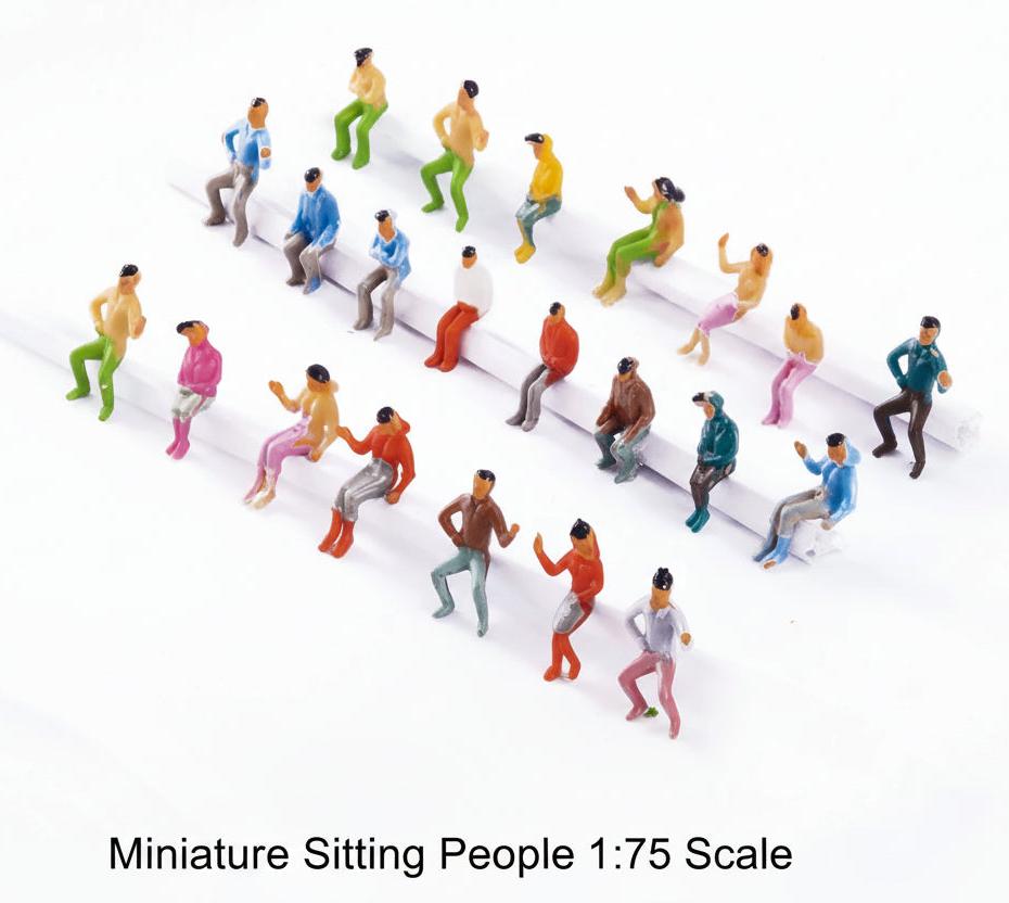 200x Painted Seated People Figures – 1:100 TT Scale – HO N Compatible – Pre-Built Train Scenery