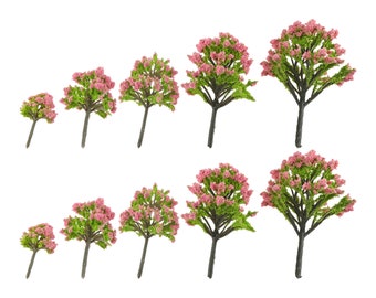 10pcs Miniature Pink Blossom Trees, Model Train Scenery, Fairy Garden Decor, DIY Diorama